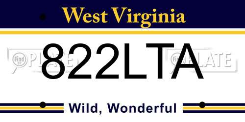 822LTA West Virginia License Plate