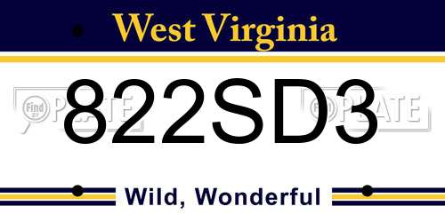 822SD3 West Virginia License Plate