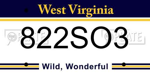 822SO3 West Virginia License Plate