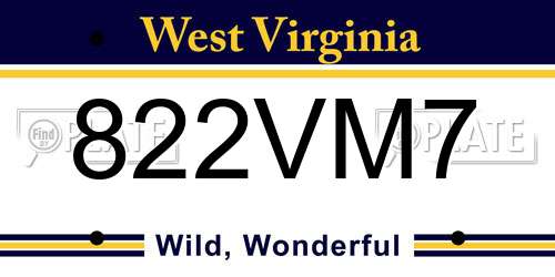 822VM7 West Virginia License Plate