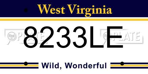 8233LE West Virginia License Plate