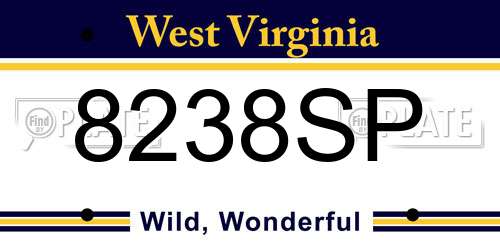 8238SP West Virginia License Plate