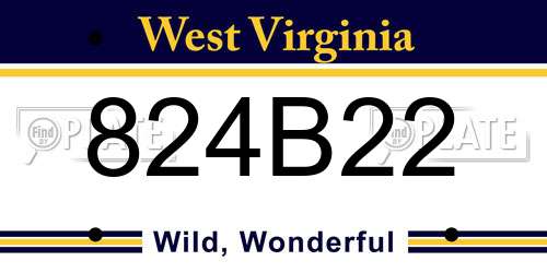 824B22 West Virginia License Plate