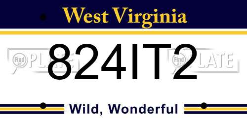 824IT2 West Virginia License Plate