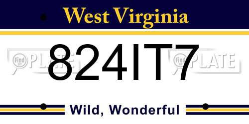 824IT7 West Virginia License Plate
