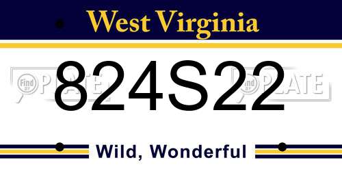 824S22 West Virginia License Plate