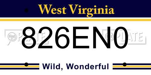 826EN0 West Virginia License Plate
