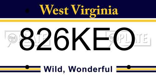 826KEO West Virginia License Plate