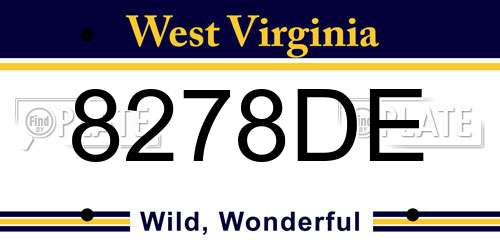 8278DE West Virginia License Plate