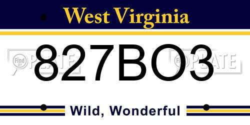 827BO3 West Virginia License Plate