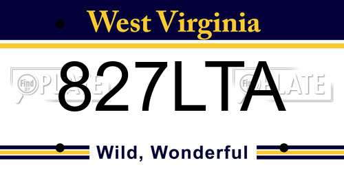 827LTA West Virginia License Plate