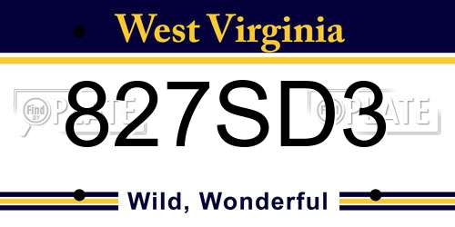 827SD3 West Virginia License Plate