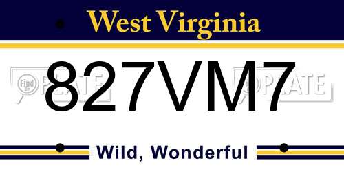 827VM7 West Virginia License Plate