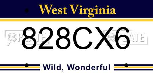 828CX6 West Virginia License Plate