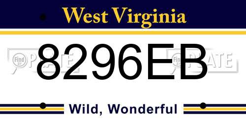 8296EB West Virginia License Plate