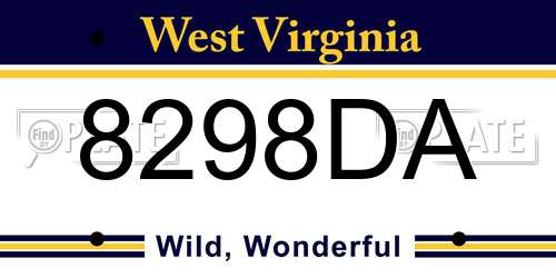 8298DA West Virginia License Plate
