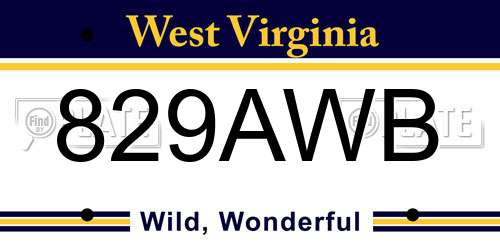 829AWB West Virginia License Plate