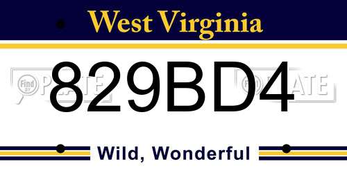 829BD4 West Virginia License Plate