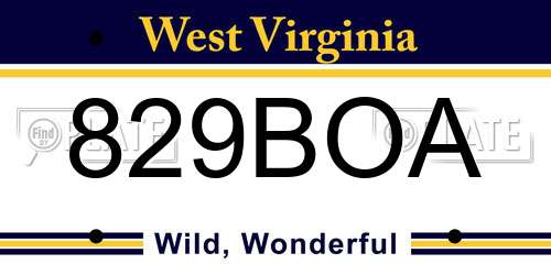 829BOA West Virginia License Plate