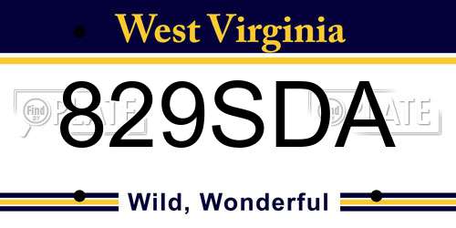 829SDA West Virginia License Plate