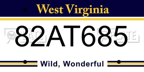 82AT685 West Virginia License Plate