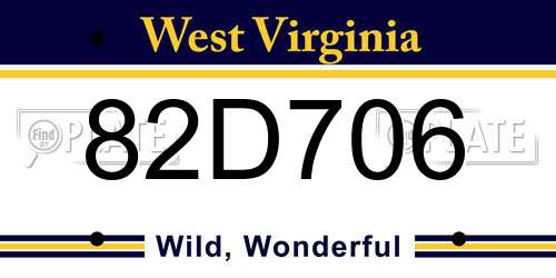 82D706 West Virginia License Plate