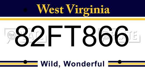 82FT866 West Virginia License Plate