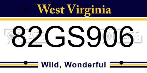 82GS906 West Virginia License Plate