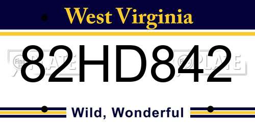 82HD842 West Virginia License Plate