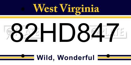 82HD847 West Virginia License Plate