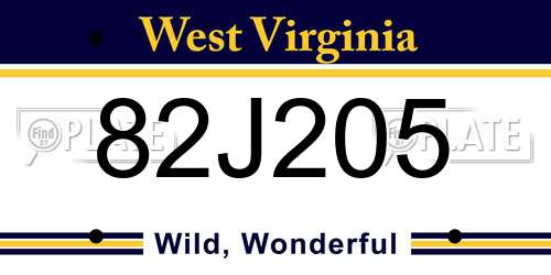 82J205 West Virginia License Plate