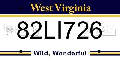 82LI726 West Virginia License Plate
