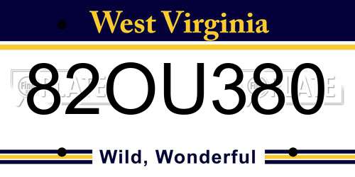 82OU380 West Virginia License Plate