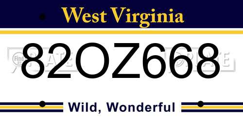 82OZ668 West Virginia License Plate