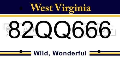 82QQ666 West Virginia License Plate