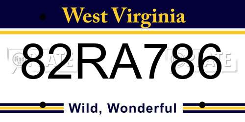 82RA786 West Virginia License Plate