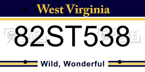 82ST538 West Virginia License Plate