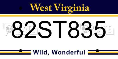 82ST835 West Virginia License Plate