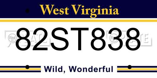 82ST838 West Virginia License Plate