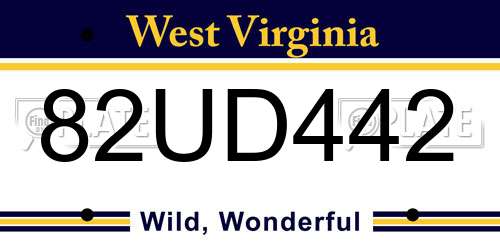 82UD442 West Virginia License Plate