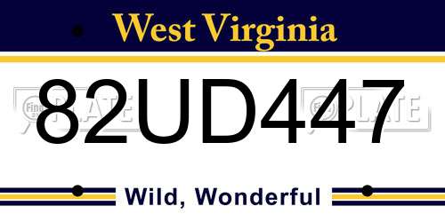 82UD447 West Virginia License Plate