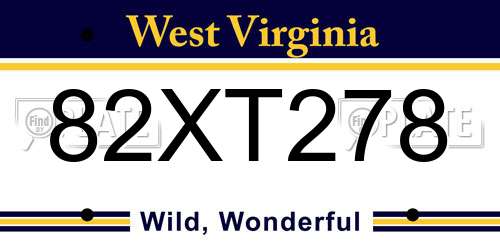 82XT278 West Virginia License Plate