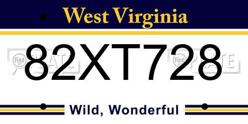82XT728 West Virginia License Plate