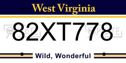 82XT778 West Virginia License Plate