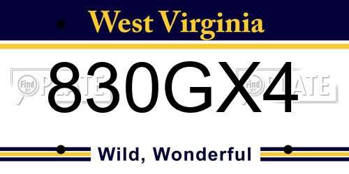 830GX4 West Virginia License Plate