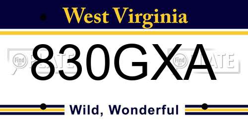 830GXA West Virginia License Plate