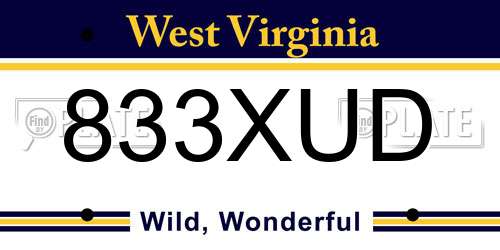 833XUD West Virginia License Plate