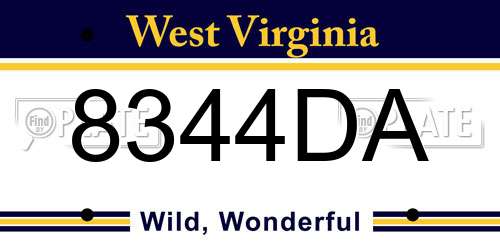 8344DA West Virginia License Plate