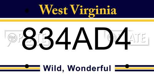 834AD4 West Virginia License Plate