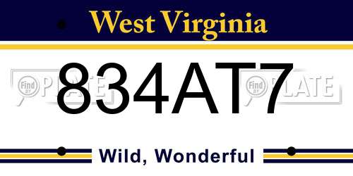 834AT7 West Virginia License Plate